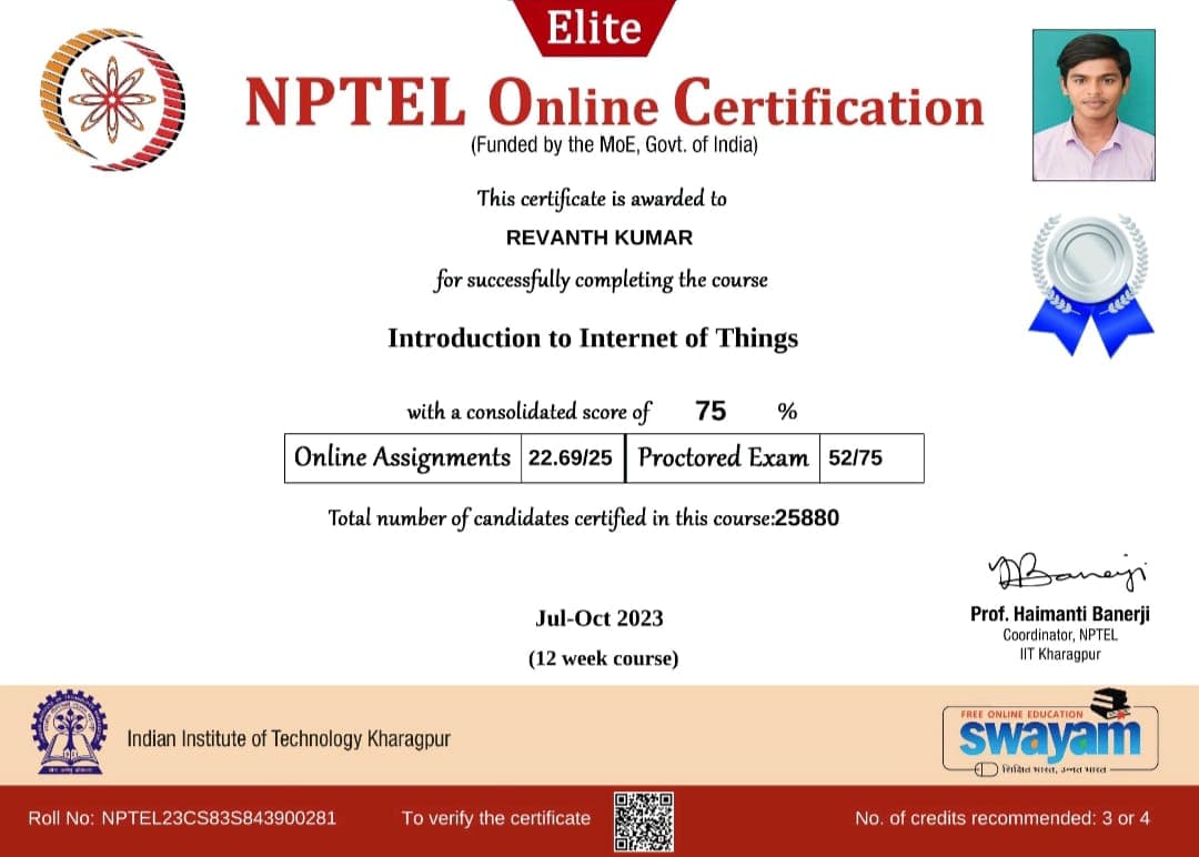 NPTEL IoT Certificate 1